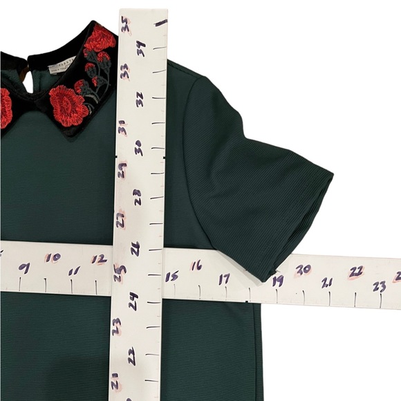 Zara Trafaluc Embroidered Peter Pan collar short sleeve green dress Sz M - Picture 5 of 11